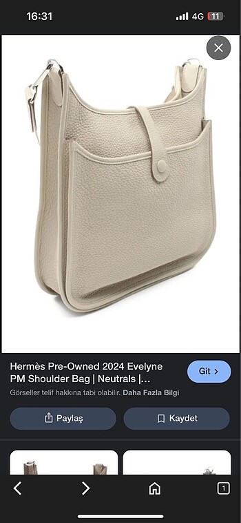 HERMES EVELYNE BAG HAKİKİ DERİ