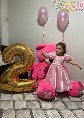2 yaşPembe Parlak Kız Çocuk Abiye Elbise