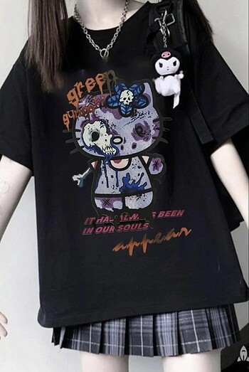 anime harajuku death hello kitty tisort