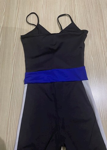 Fermuarlı Mavi Siyah Beyaz Spor Tulum - Görsel 5