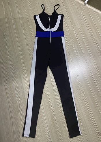 Fermuarlı Mavi Siyah Beyaz Spor Tulum - Görsel 2