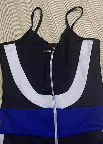 Fermuarlı Mavi Siyah Beyaz Spor Tulum - Görsel 3