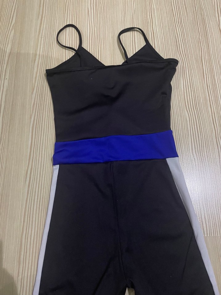 Fermuarlı Mavi Siyah Beyaz Spor Tulum - Görsel 5