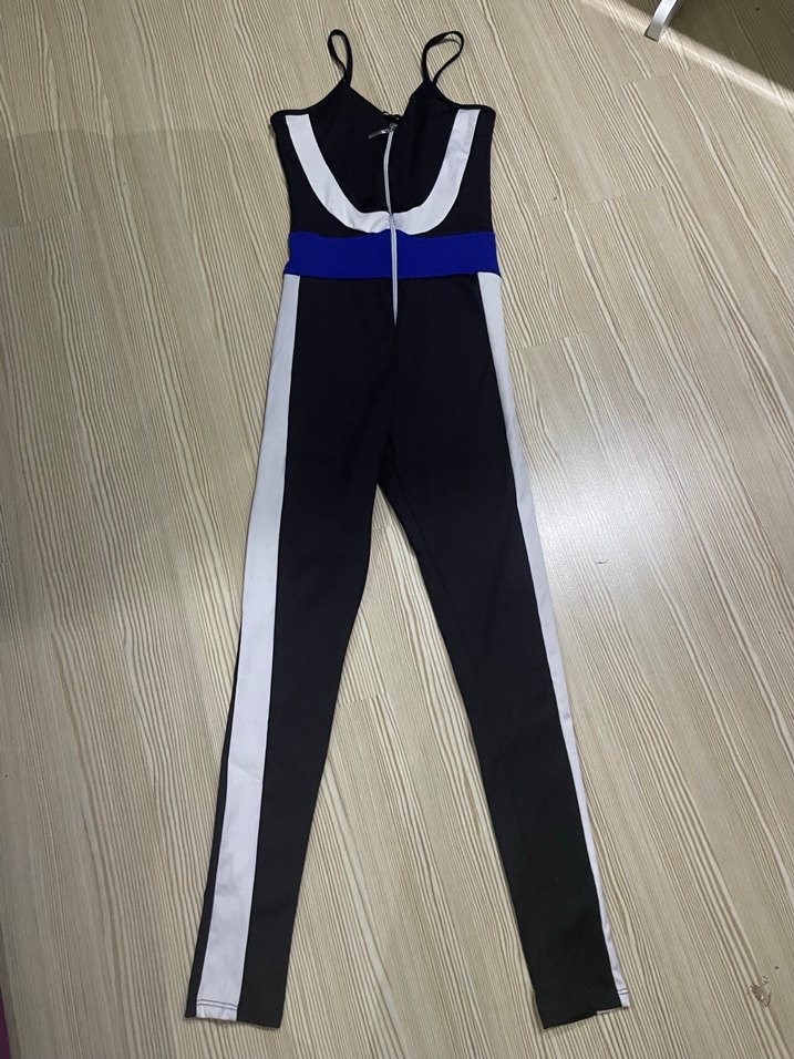 Fermuarlı Mavi Siyah Beyaz Spor Tulum - Görsel 2