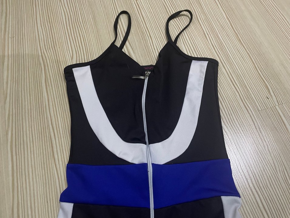 Fermuarlı Mavi Siyah Beyaz Spor Tulum - Görsel 3