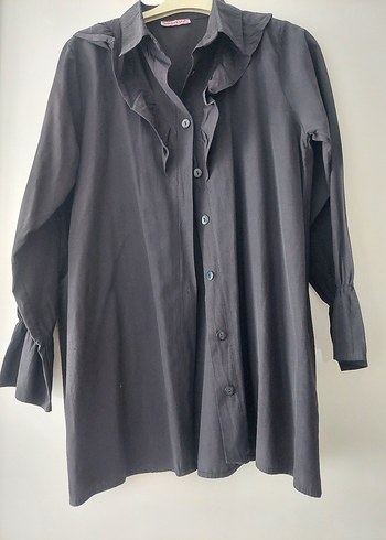 Düğmeli Siyah Kadın Gömlek - Görsel 3