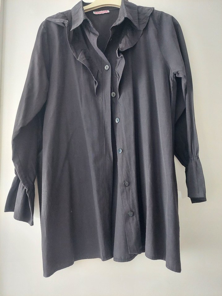 Düğmeli Siyah Kadın Gömlek - Görsel 3