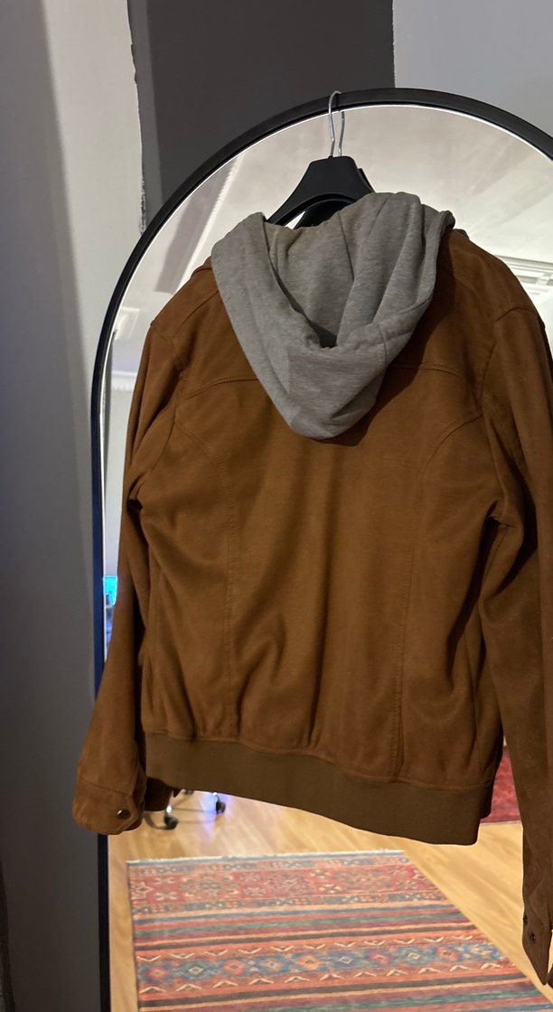 Kahverengi Süet Erkek Ceket, Midi Boy, Fermuarlı - Görsel 2