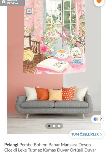 Pembe Pastel Bohem Duvar Halısı - Görsel 2