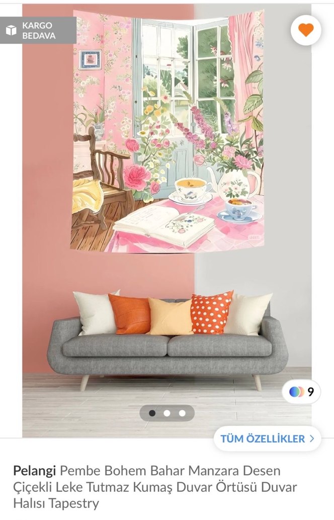 Pembe Pastel Bohem Duvar Halısı - Görsel 2