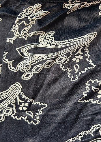 l Beden Drapeli Siyah Batik Desenli Kadın Kumaş Pantolon
