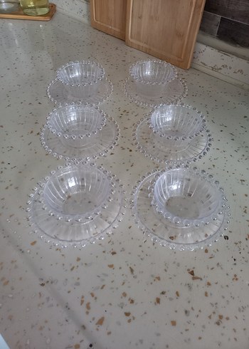 Beyaz Şeffaf 6'lı Tabak ve Kase Seti