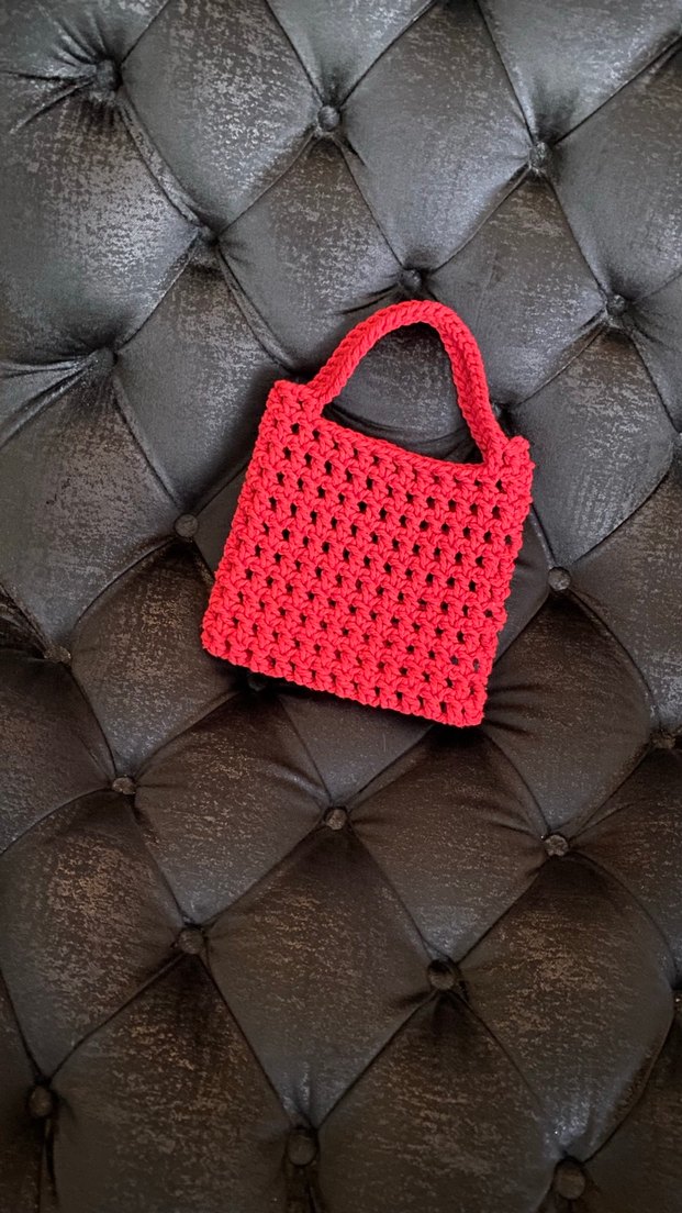 Örgü Kırmızı Kadın Çanta - Görsel 3