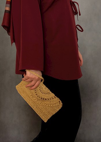 Bej Örgü Bohem Kadın Portföy Çanta - Görsel 3