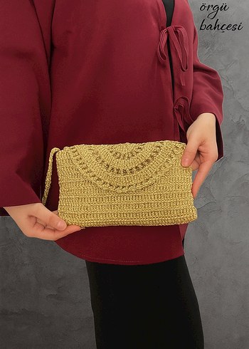 Bej Örgü Bohem Kadın Portföy Çanta - Görsel 2