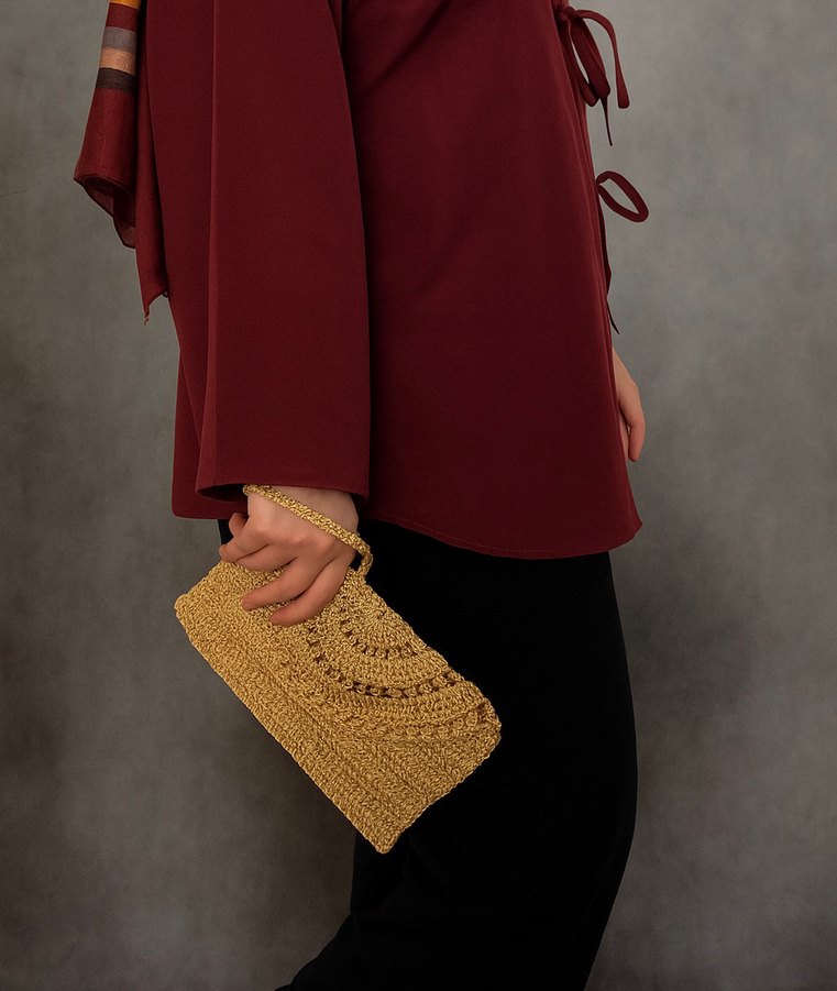 Bej Örgü Bohem Kadın Portföy Çanta - Görsel 3