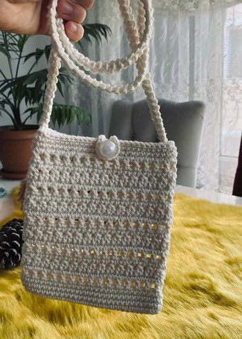 Örgü Beyaz Kadın Çapraz Çanta - Görsel 3