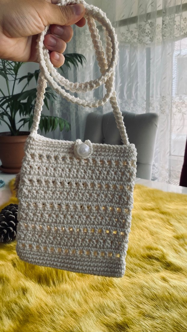 Örgü Beyaz Kadın Çapraz Çanta - Görsel 3