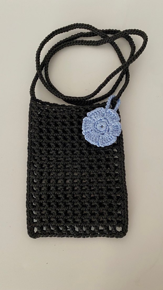 Siyah Örgü Kadın Çapraz telefon Çantası - Görsel 2