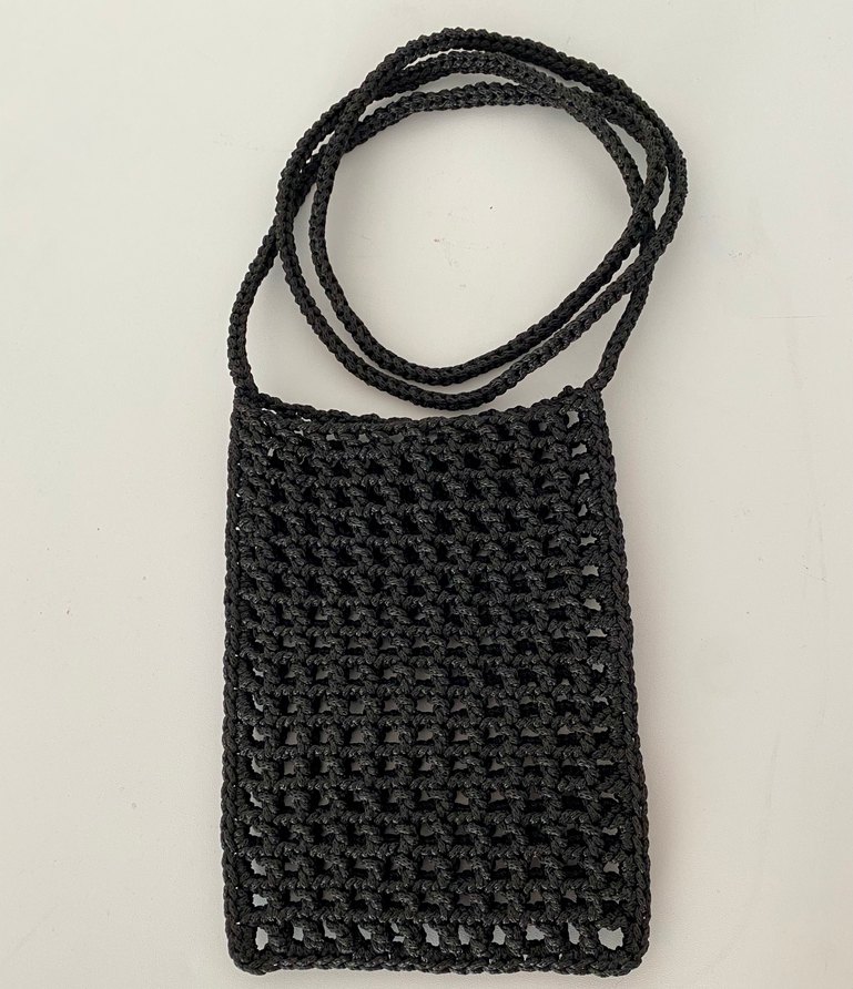 Siyah Örgü Kadın Çapraz telefon Çantası - Görsel 3