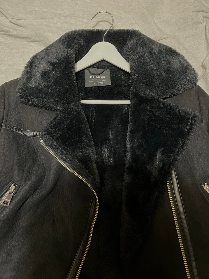 Siyah Kadın Midi Boy Kürklü Mont - Görsel 2