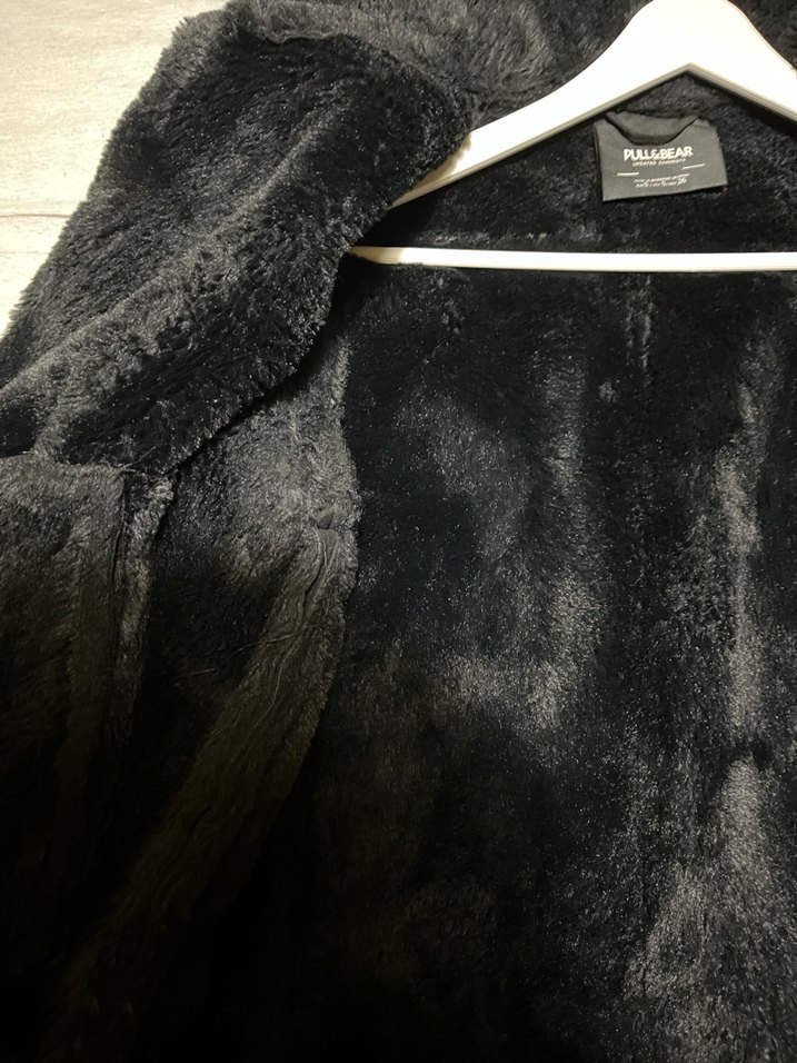 Siyah Kadın Midi Boy Kürklü Mont - Görsel 3