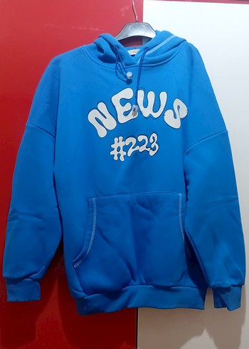 Diğer Mavi Kapüşonlu Street Style Sweatshirt