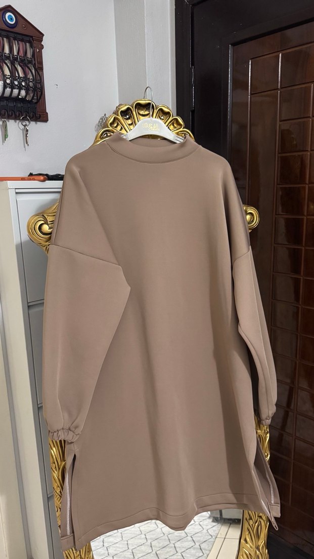 Bej Kadın Uzun Kollu Salaş Tunik - Görsel 2