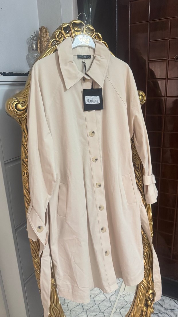 Bej Düğmeli Midi Trençkot - Görsel 2