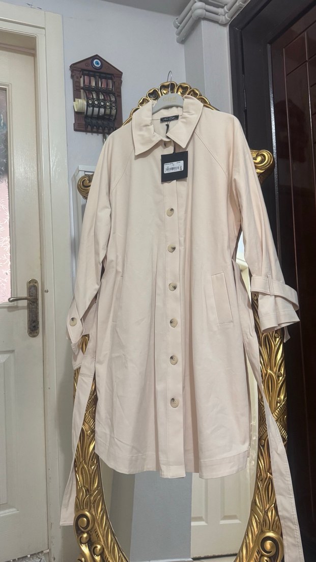 Bej Düğmeli Midi Trençkot - Görsel 4