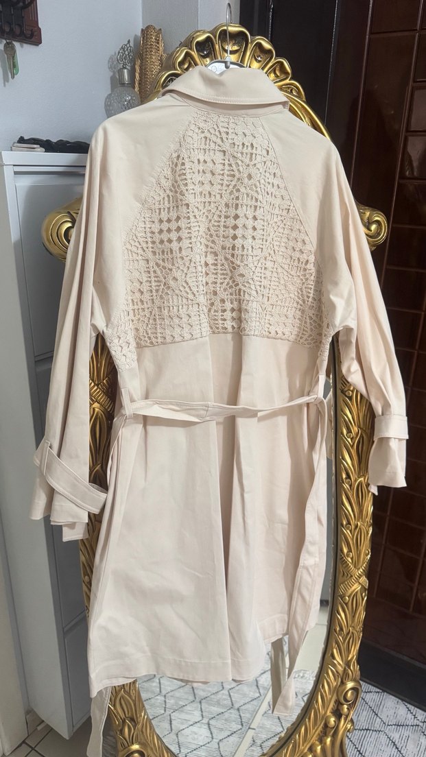 Bej Düğmeli Midi Trençkot - Görsel 5