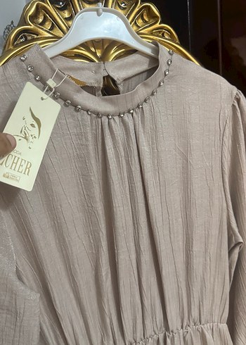 Bej Kadın Uzun  Elbise - Görsel 4