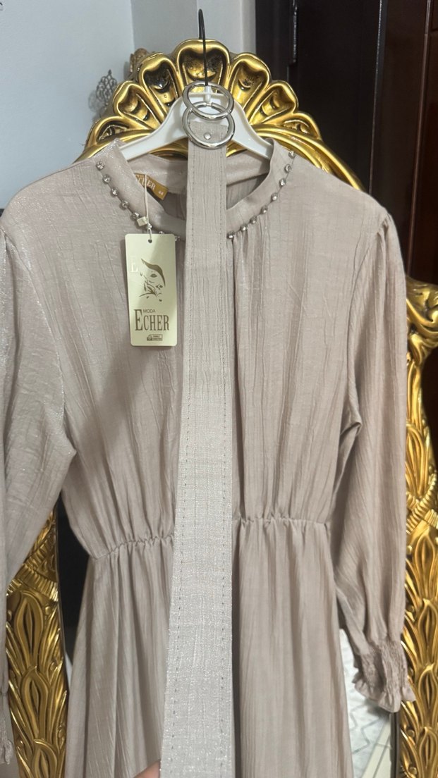 Bej Kadın Uzun  Elbise - Görsel 3