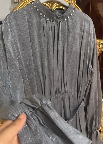 Gri Pilili Uzun Kollu Bohem Abiye Elbise - Görsel 4