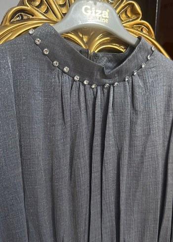 Gri Pilili Uzun Kollu Bohem Abiye Elbise - Görsel 3