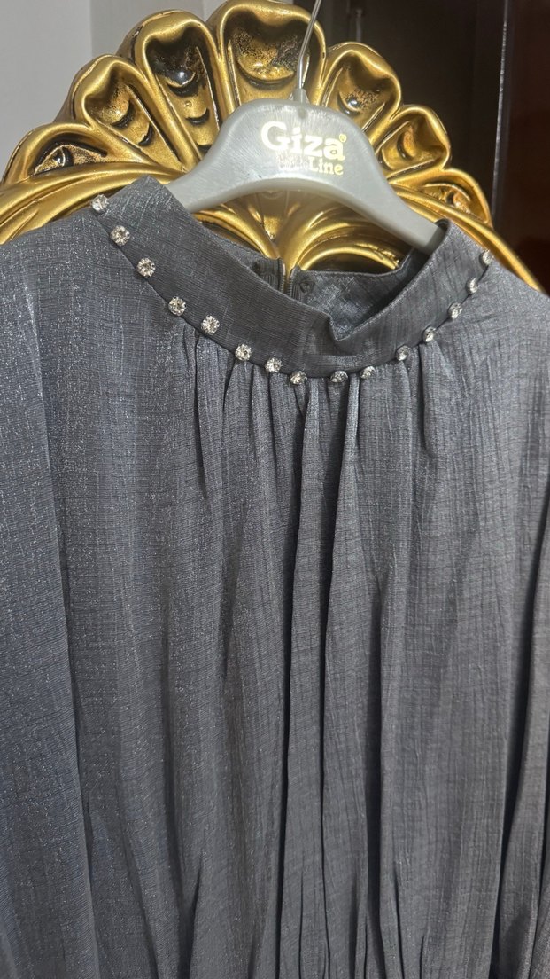 Gri Pilili Uzun Kollu Bohem Abiye Elbise - Görsel 3