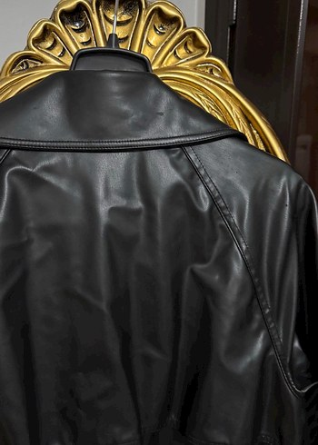 Kadın Siyah Deri Uzun Trençkot - Görsel 6