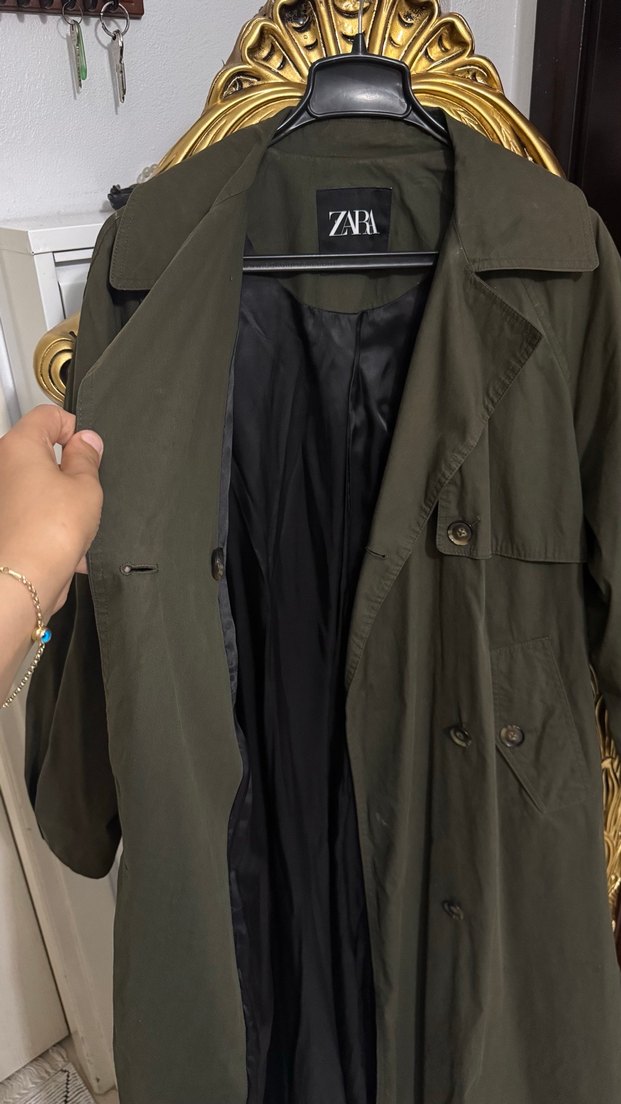 Kadın Haki Kamuflaj Uzun Trençkot - Görsel 5