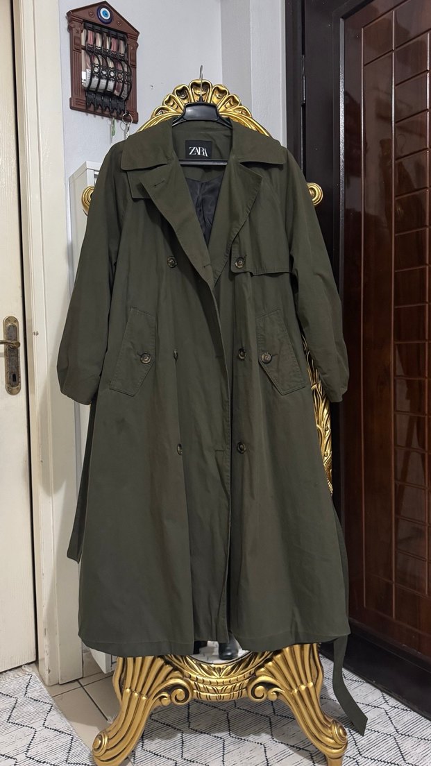 Kadın Haki Kamuflaj Uzun Trençkot - Görsel 2