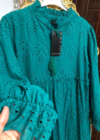 Turkuaz Nakışlı Uzun Bohem Elbise - Görsel 5