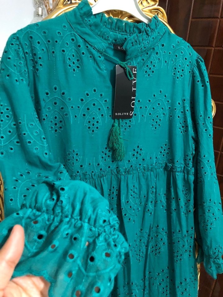 Turkuaz Nakışlı Uzun Bohem Elbise - Görsel 5