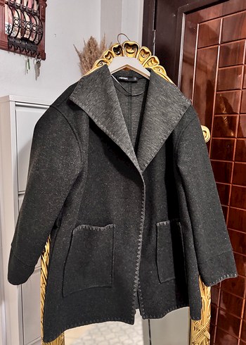 Gri,  kısa kadın kaban - Görsel 2