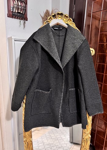 Gri,  kısa kadın kaban - Görsel 3