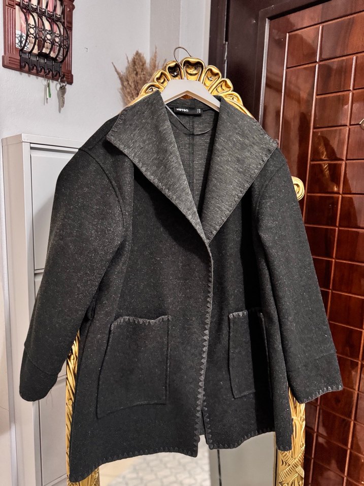 Gri,  kısa kadın kaban - Görsel 2