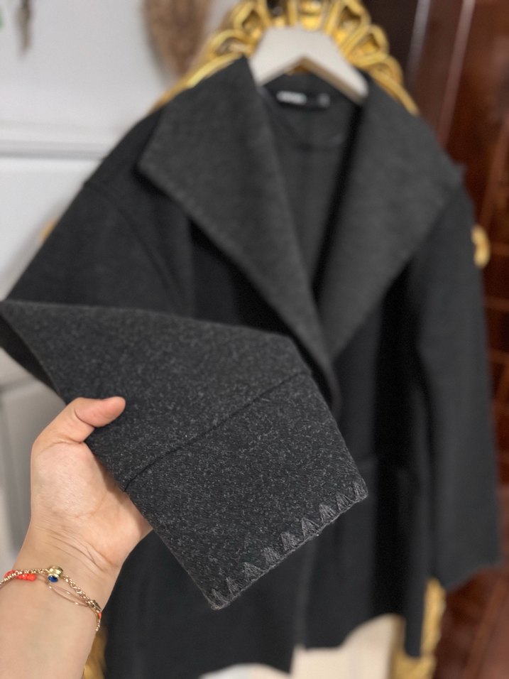 Gri,  kısa kadın kaban - Görsel 5