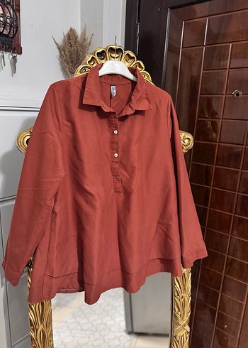 Düğmeli Kahverengi  Kadın Gömlek - Görsel 3