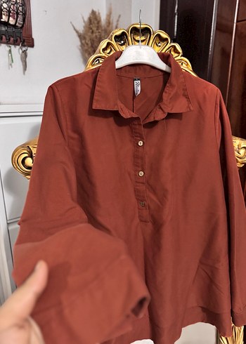Düğmeli Kahverengi  Kadın Gömlek - Görsel 6