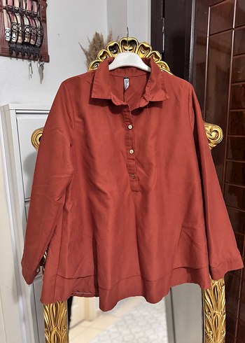 Düğmeli Kahverengi  Kadın Gömlek - Görsel 2