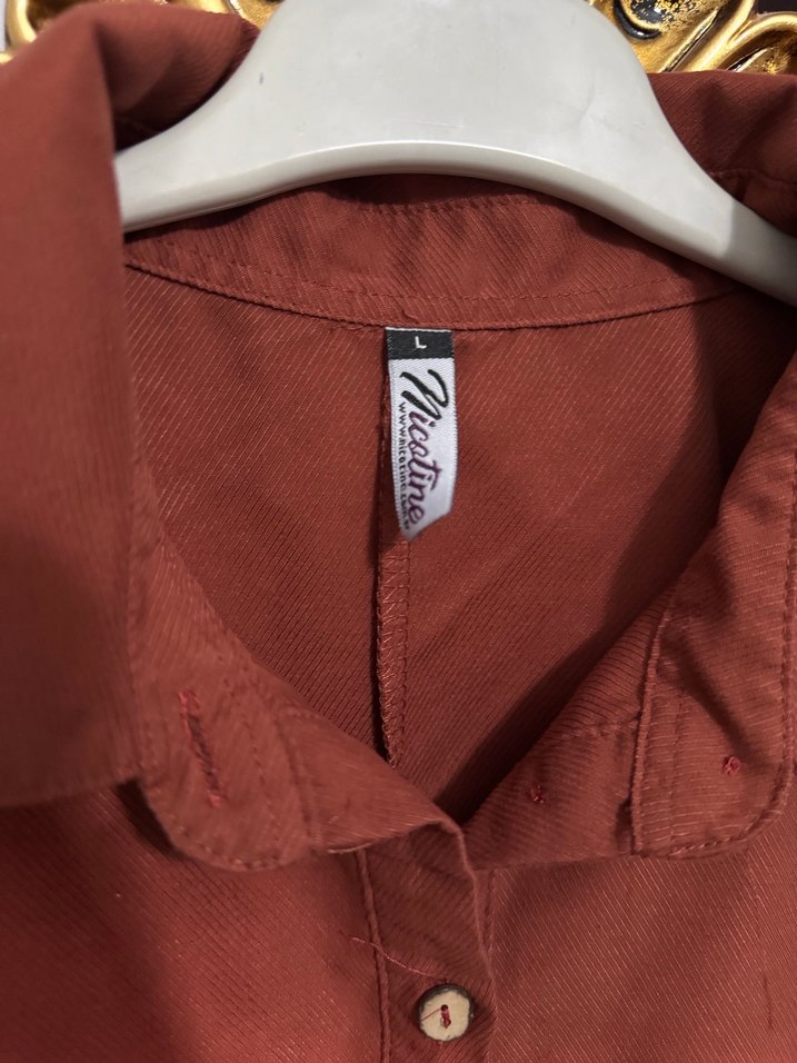 Düğmeli Kahverengi  Kadın Gömlek - Görsel 5