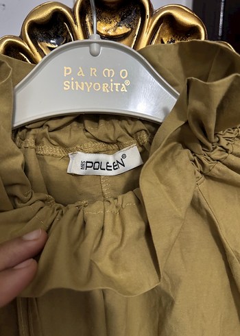 Bej Yüksek Yakalı Kadın Keten Gömlek - Görsel 4